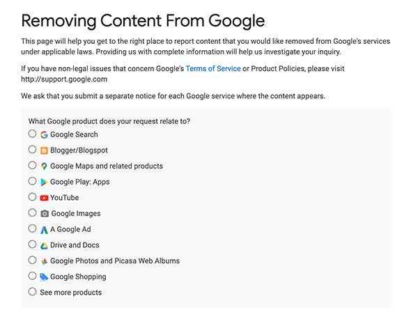 Removing content from Google portal
