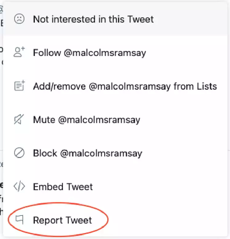 Steps to report a tweet