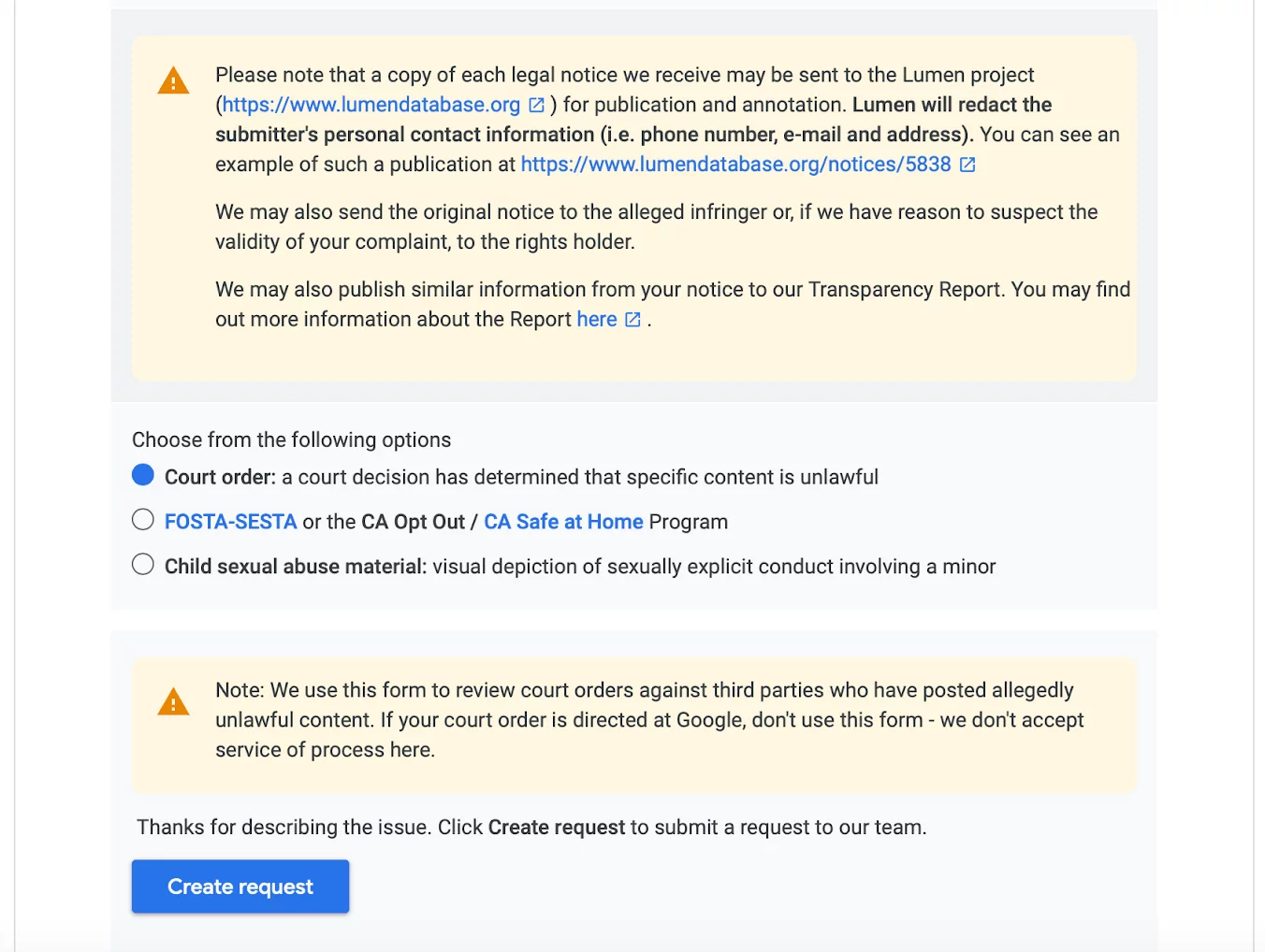 Removing content from Google: Other Legal Issue