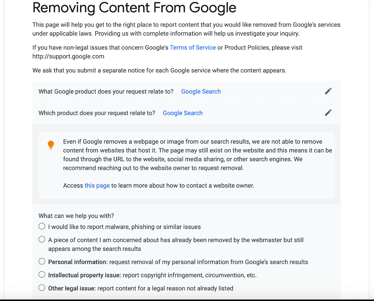 Removing content from Google: Other Legal Issue