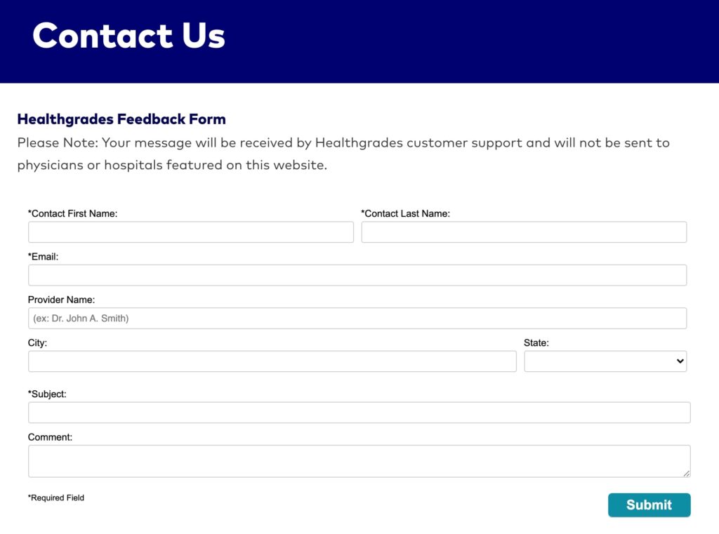 Healthgrades Contact Us Form