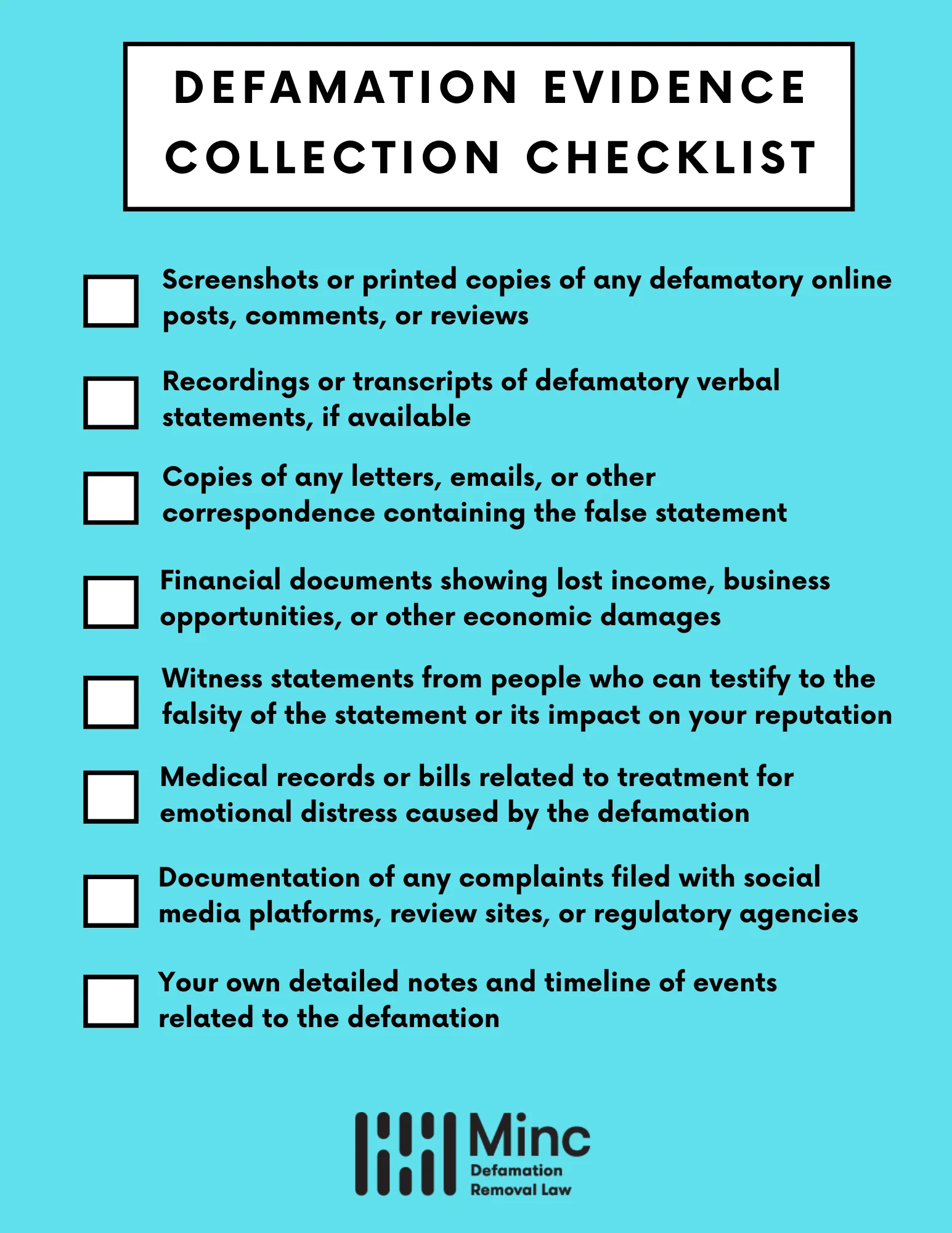 defamation evidence collection checklist