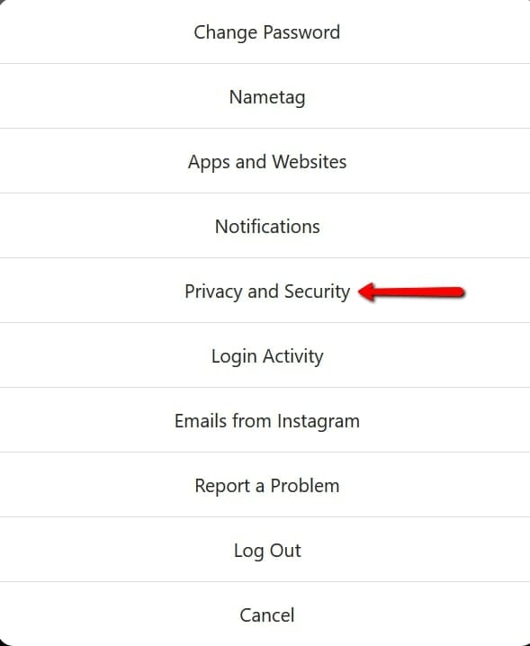 Instagram privacy settings step 2