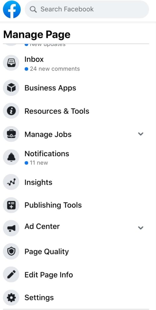 Manage Facebook page settings