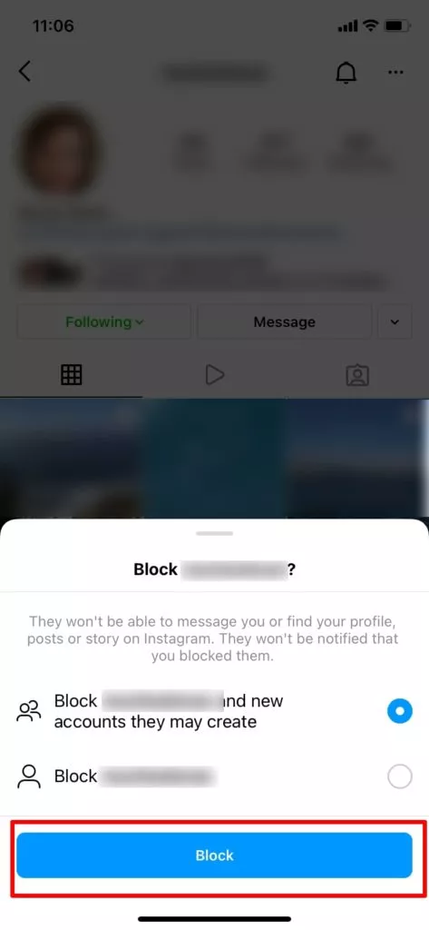 Blocking Instagram profile