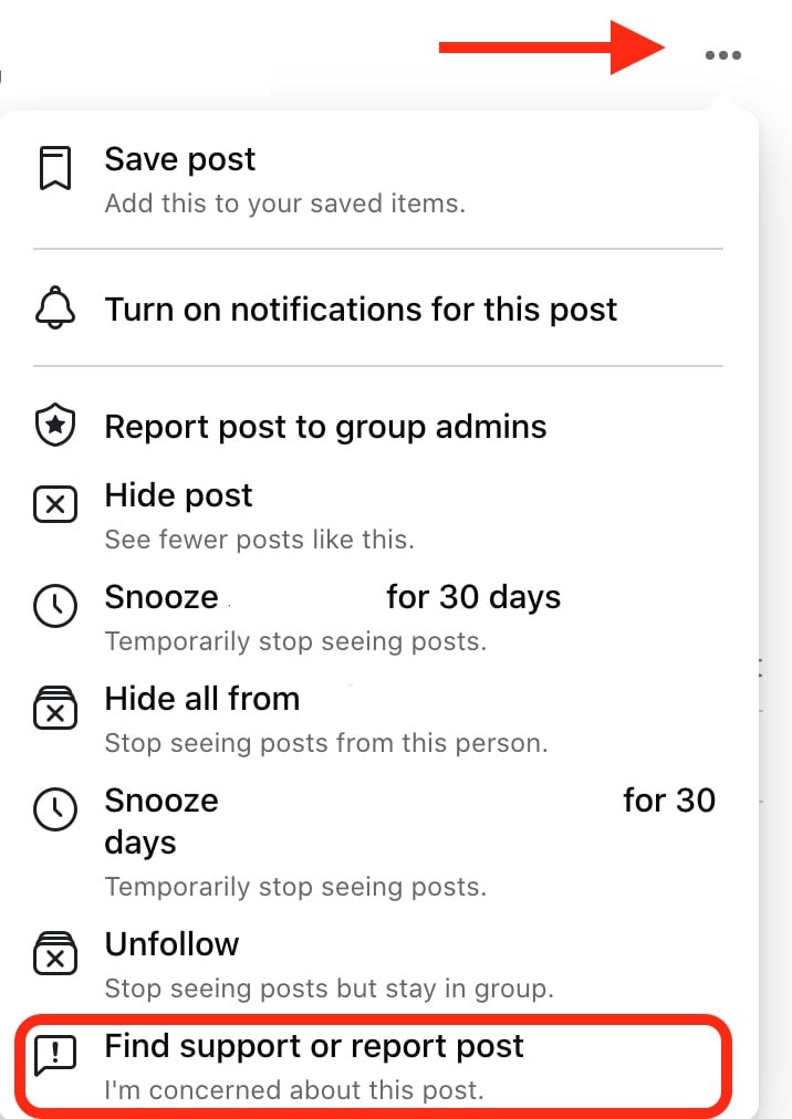 How to report a post on Facebook
