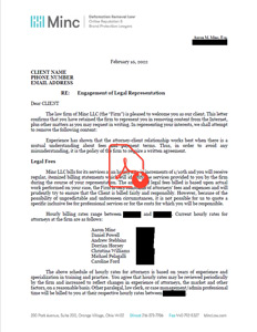 Screenshot of legal representation contract