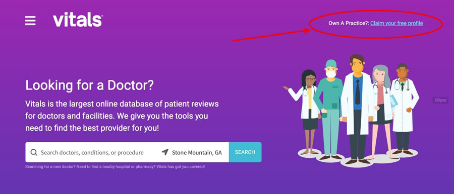 Claim physician profile on Vitals screenshot