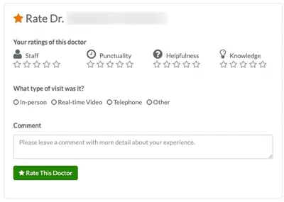 Patient ratings of doctor