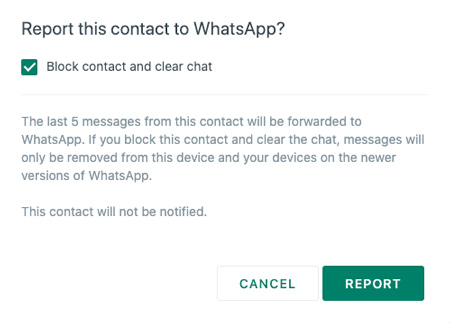 WhatsApp report and block contact