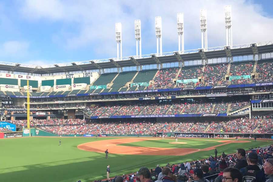 Shot of field and fans at Cleveland Guardians Stadium 