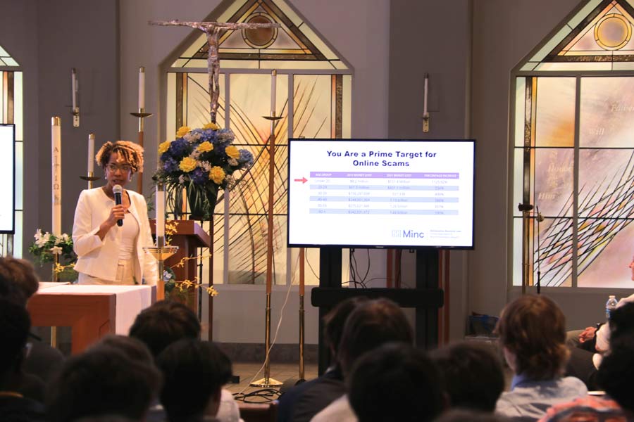 Minc Law Attorney Dorrian Horsey speaking to St. Ignatius High School students